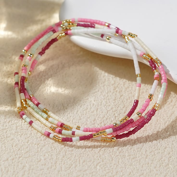 Tiny Glass Bead Wrap Bracelet - Pink