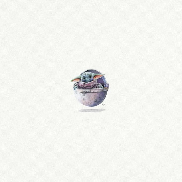 Grogu Baby Yoda Miniature Watercolor Painting - Art Print