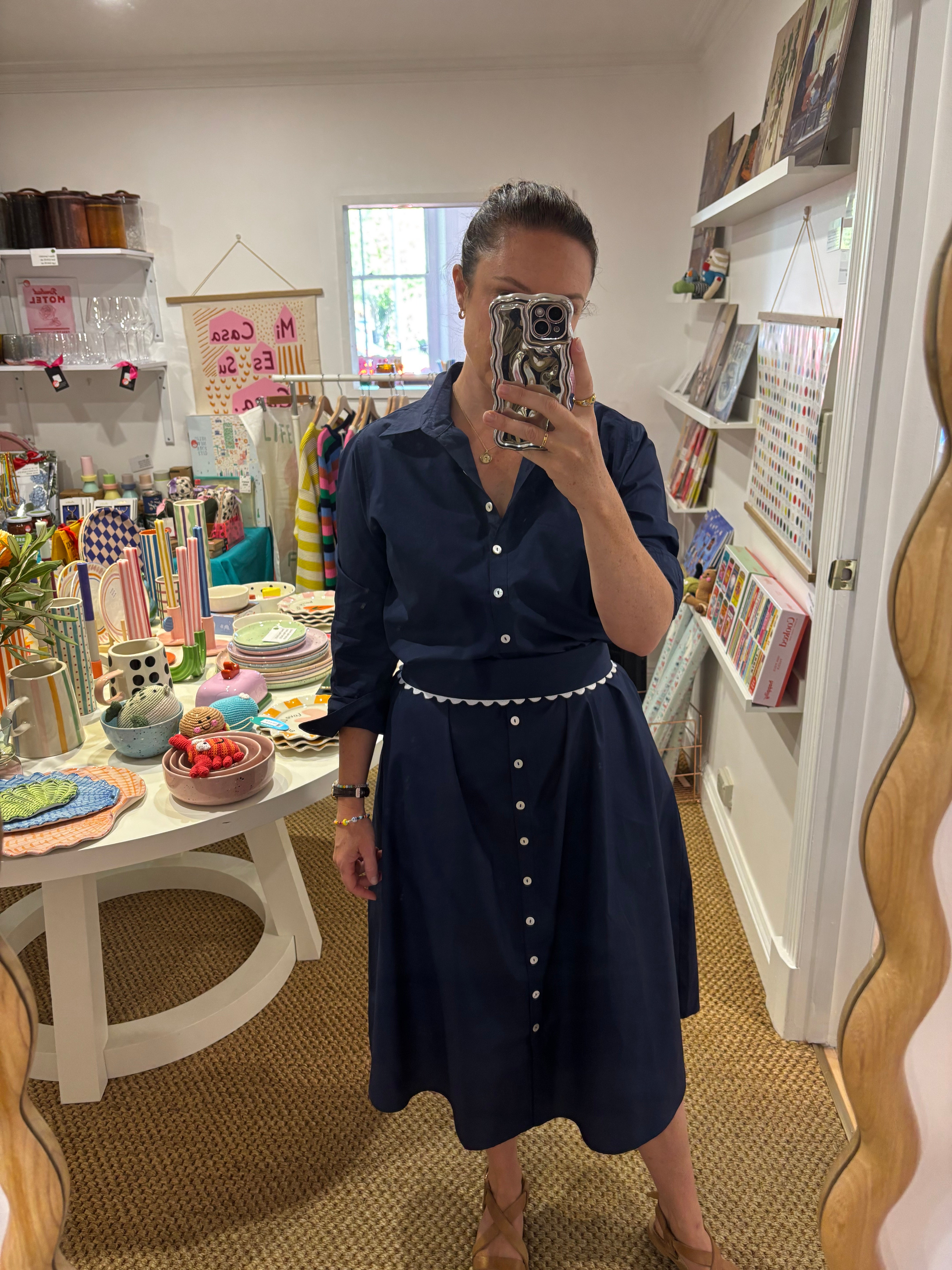 Lillie Navy Blue Cotton Poplin Shirt Dress