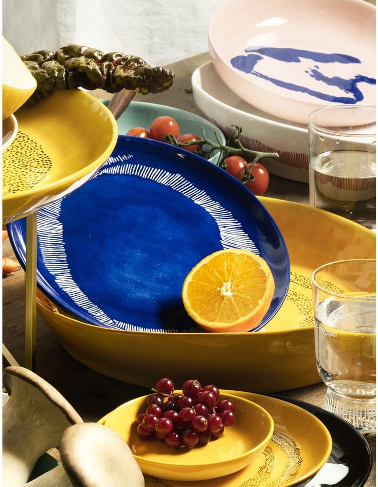 Set of 2 - Ottolenghi Feast Large Plate Blue with White Stripes