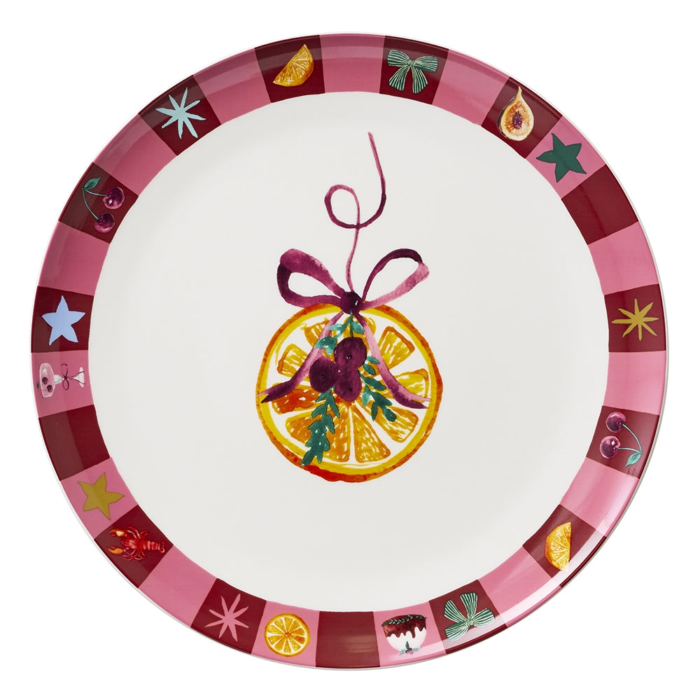 Round Christmas serving plate in the Clementine design