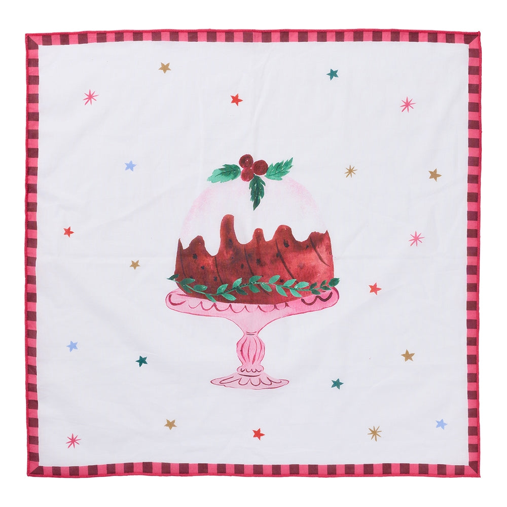 Square cotton pudding cloth with a Christmas treats print