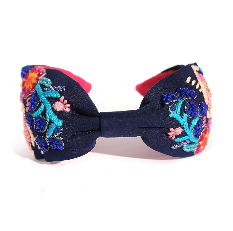 Navy Embroidered Headband