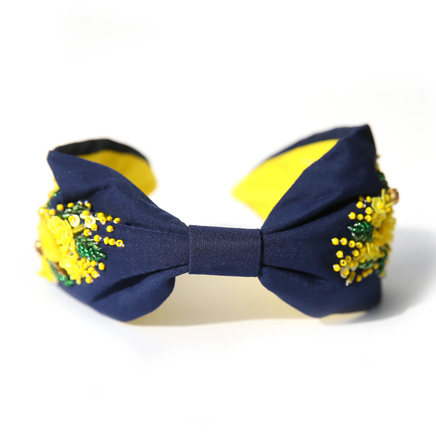 Wattle Beaded Headband - Navy