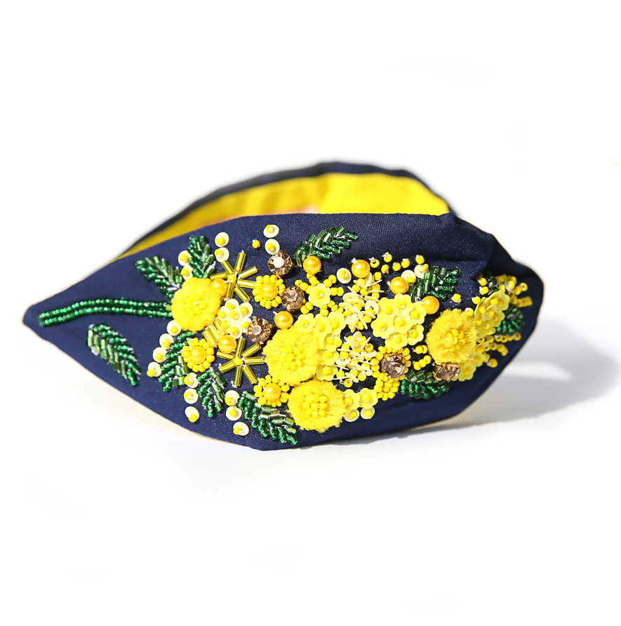 Wattle Beaded Headband - Navy