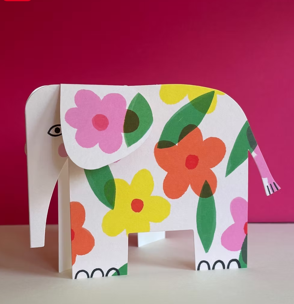 Flower Elephant Standing Card