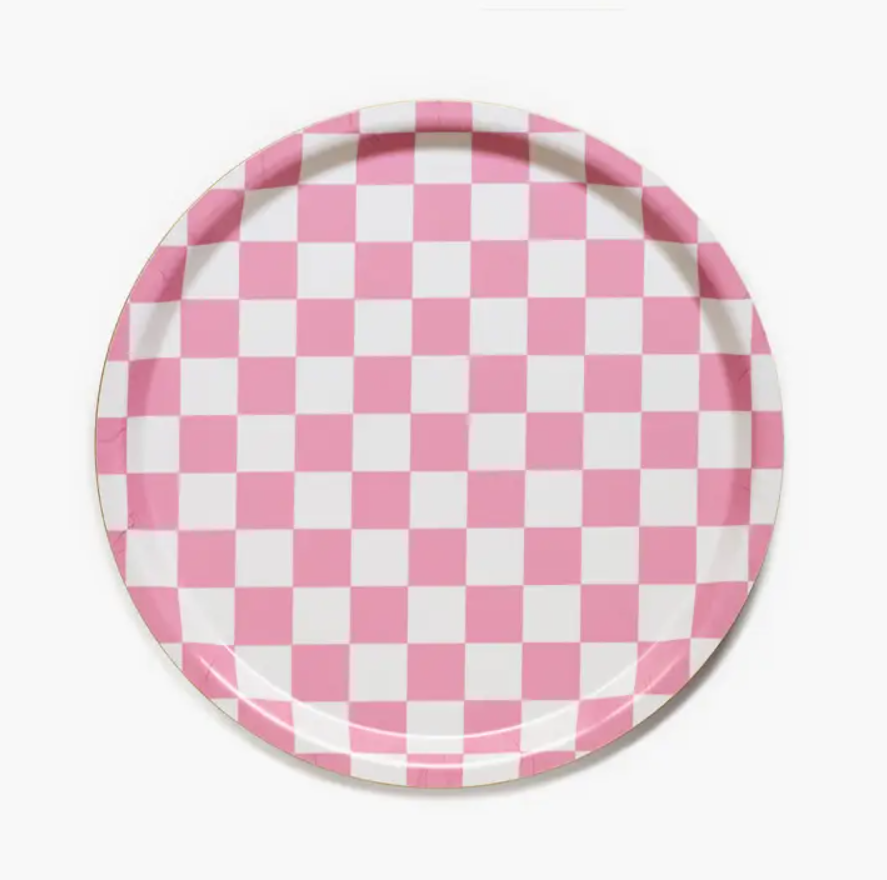 Checker Raspberry / Cream Round Serving Tray - 31 cm