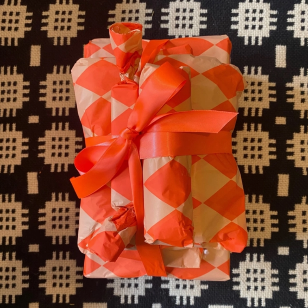 Luxury Tissue Paper Diamond/Stripe- Fluoro Orange & Peach