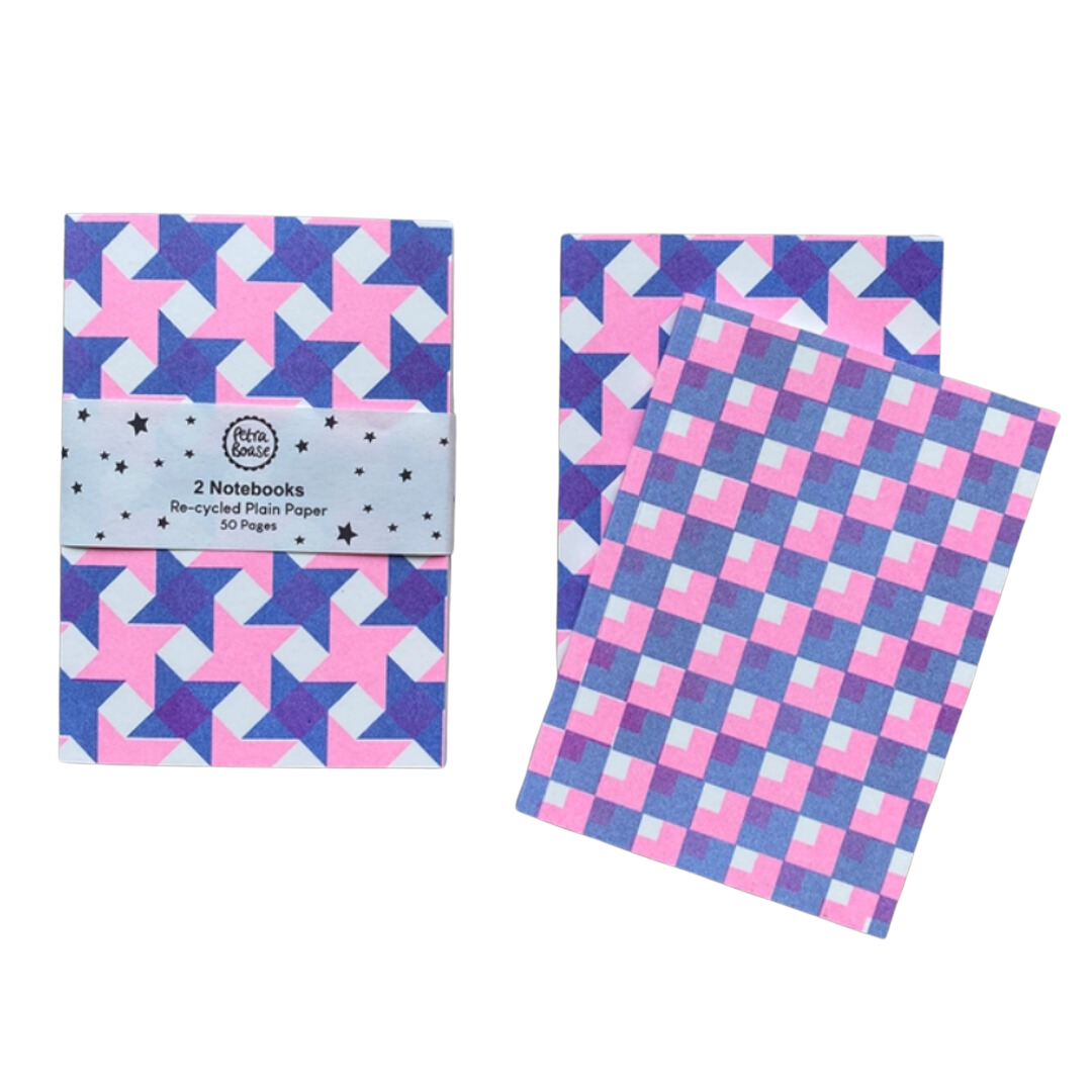 2 Riso Printed Notebooks - Blue/Hot Pink