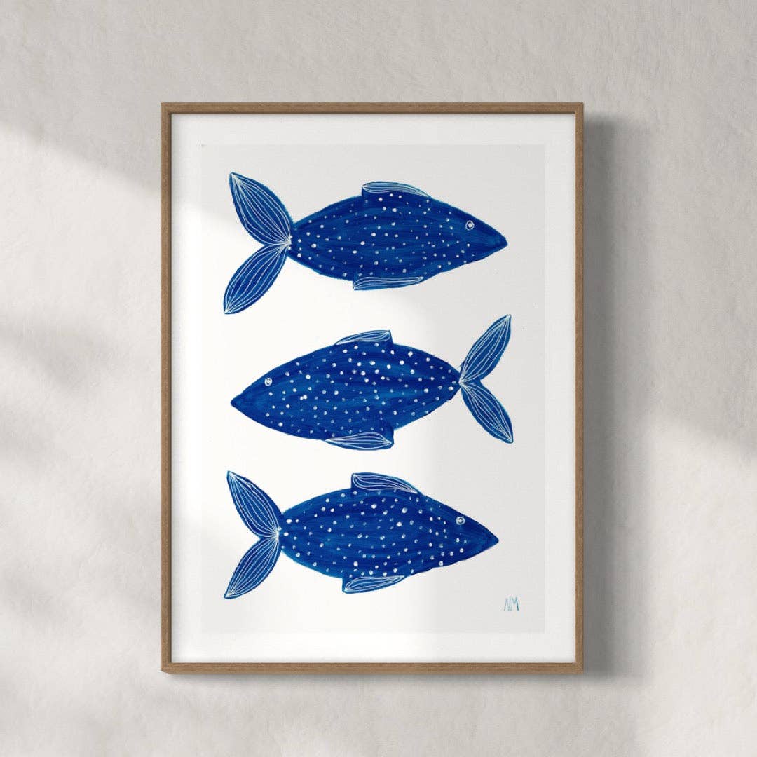 Three blue fish By Nancy McKie - Unframed