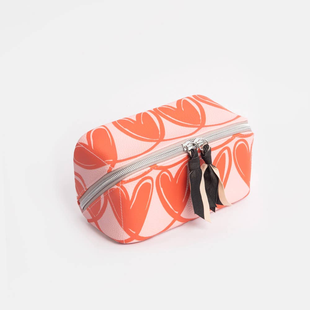 Pink/Orange Hearts Diagonal Cosmetic Bag