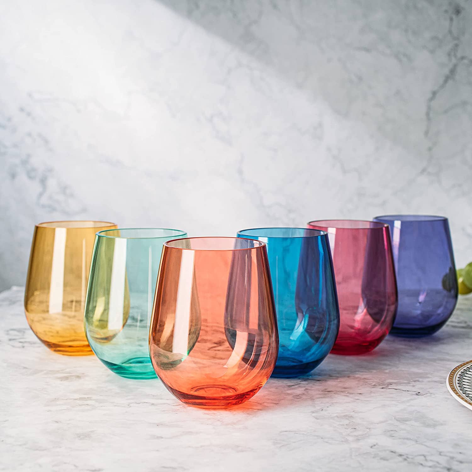 Unbreakable Coloured Stemless Wine Glasses - Set of 6