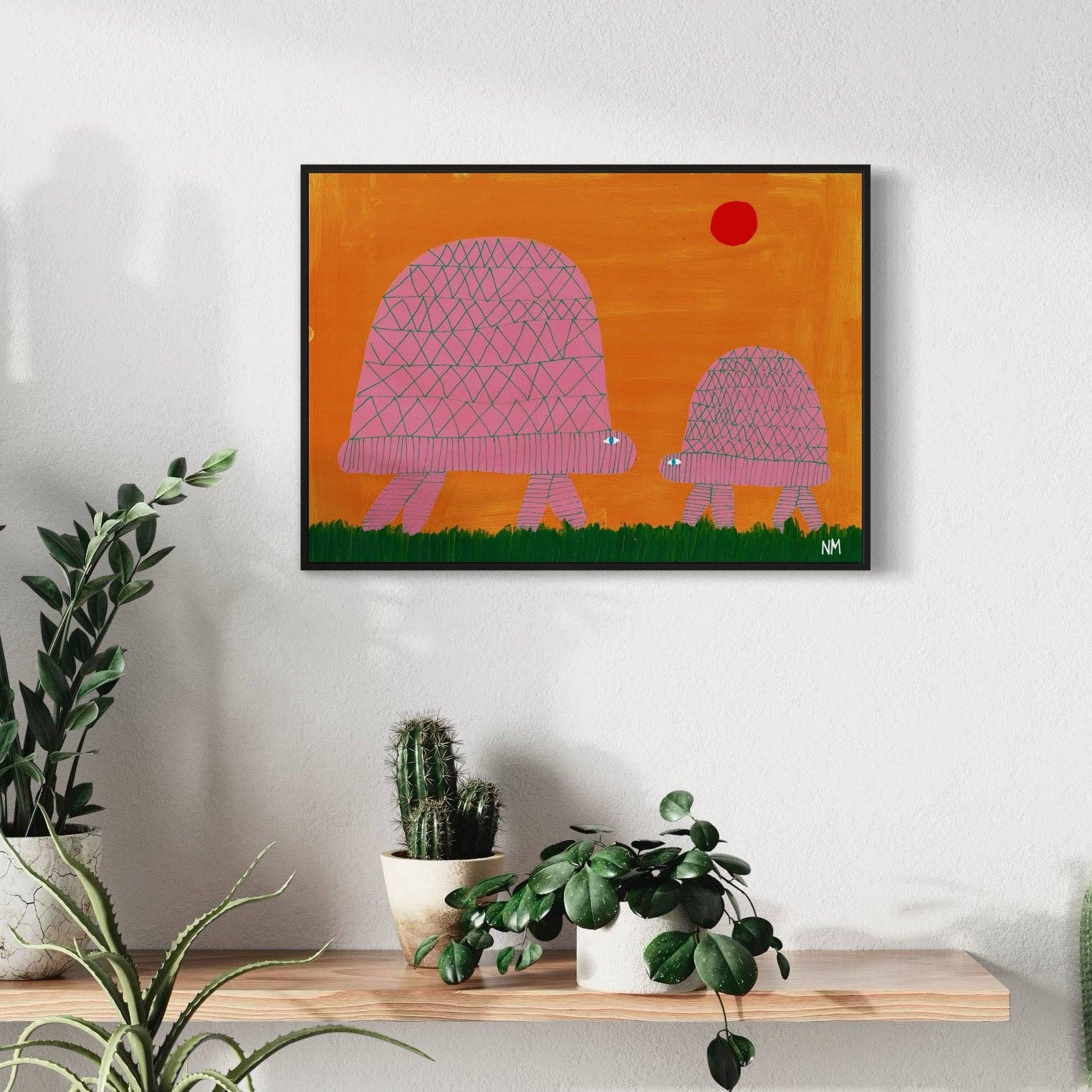 Pink tortoises in the red sun BY NANCY MCKIE - UNFRAMED