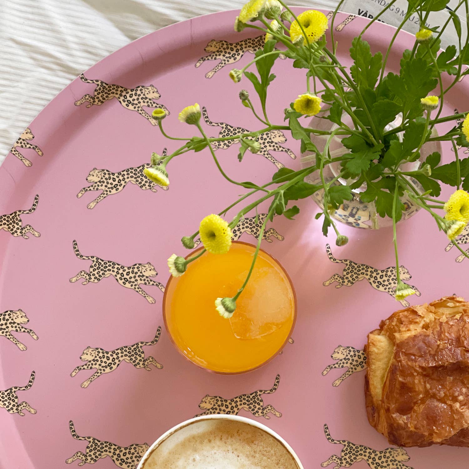 Yellow Leopard Round Serving Tray - 38 cm