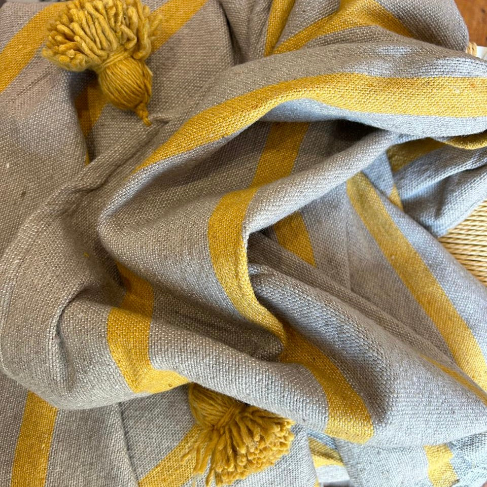 Grey and Yellow Throw Rug / Picnic Blanket