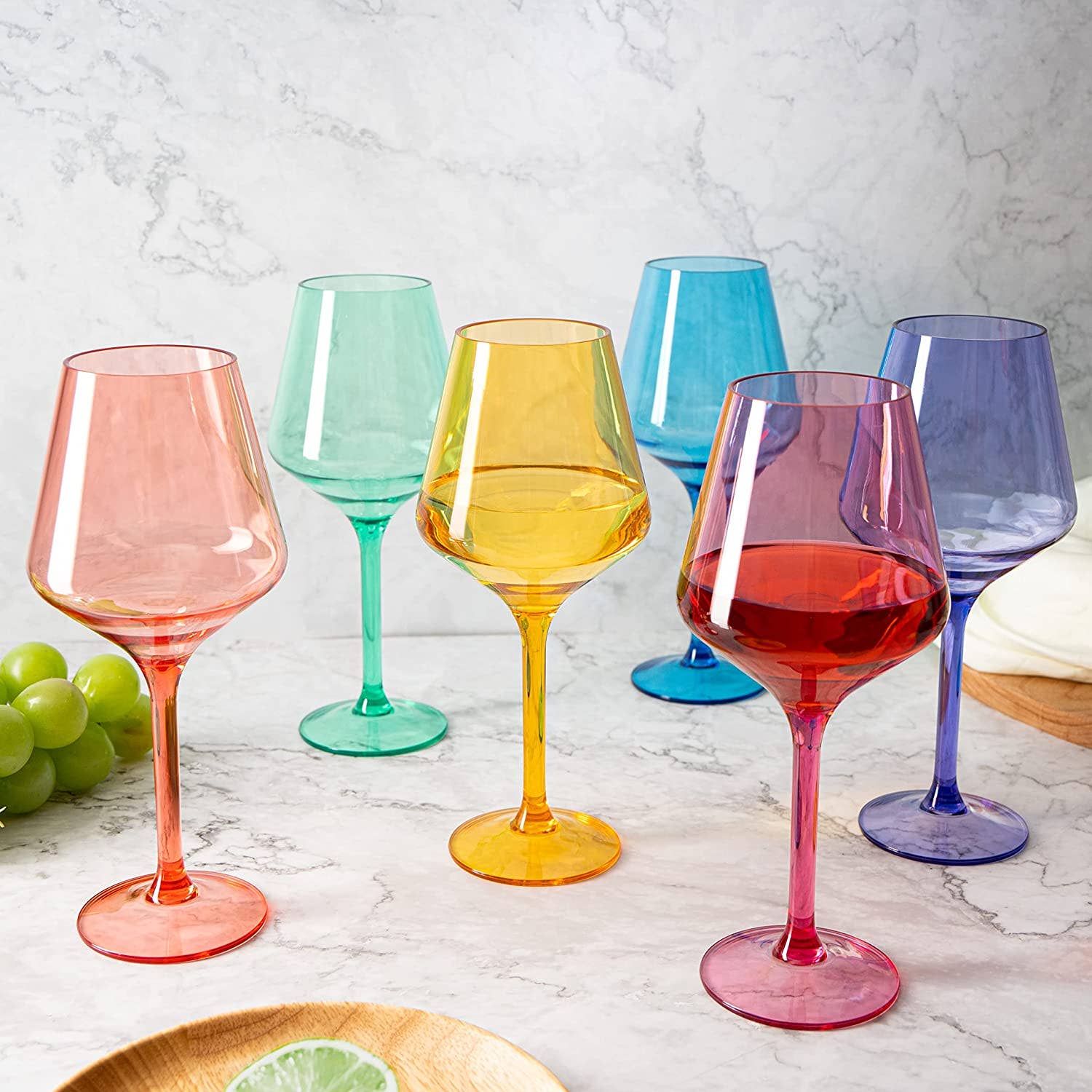 Unbreakable Coloured Stemmed Wine Glasses - Set of 6