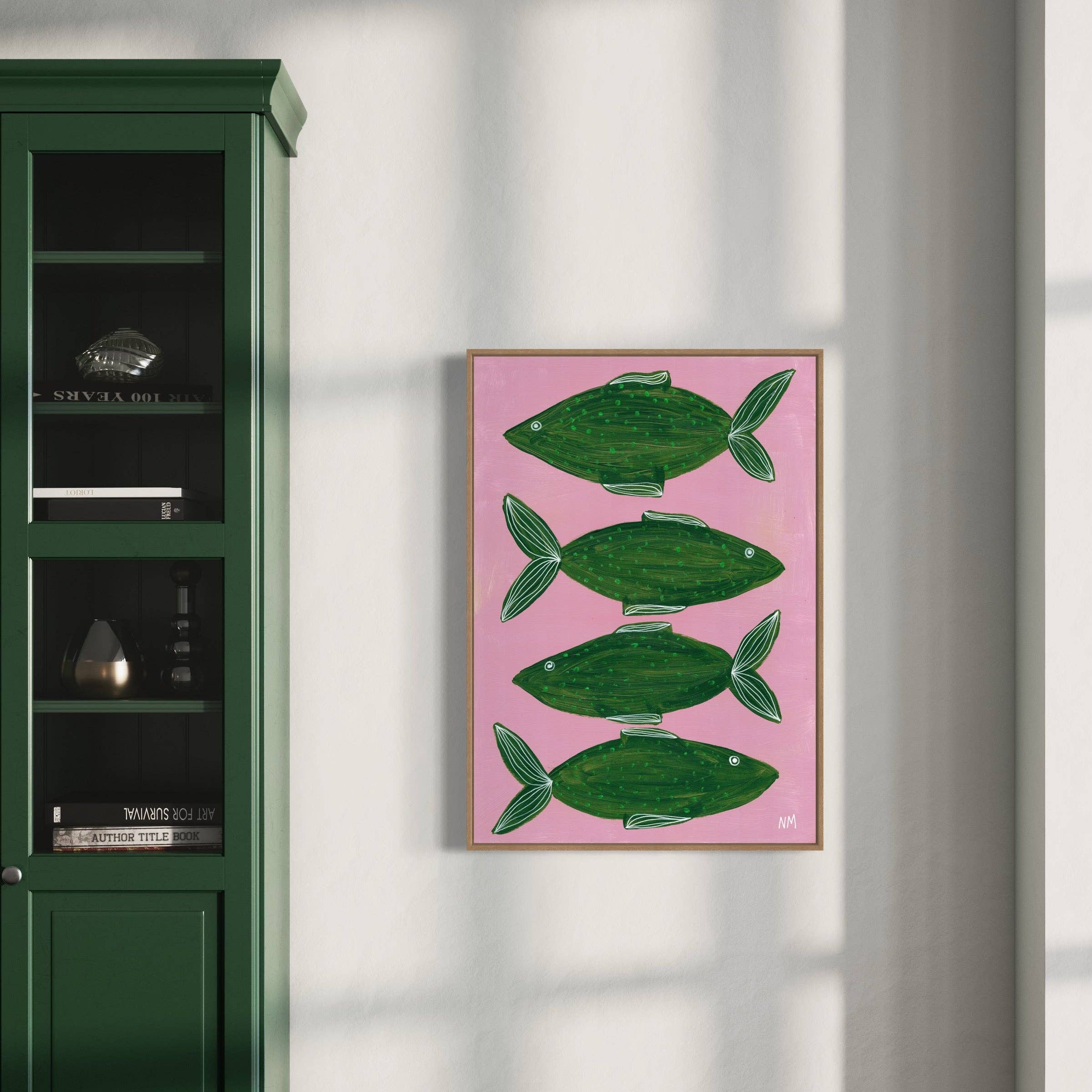 Four Green Fish by Nancy McKie - unframed