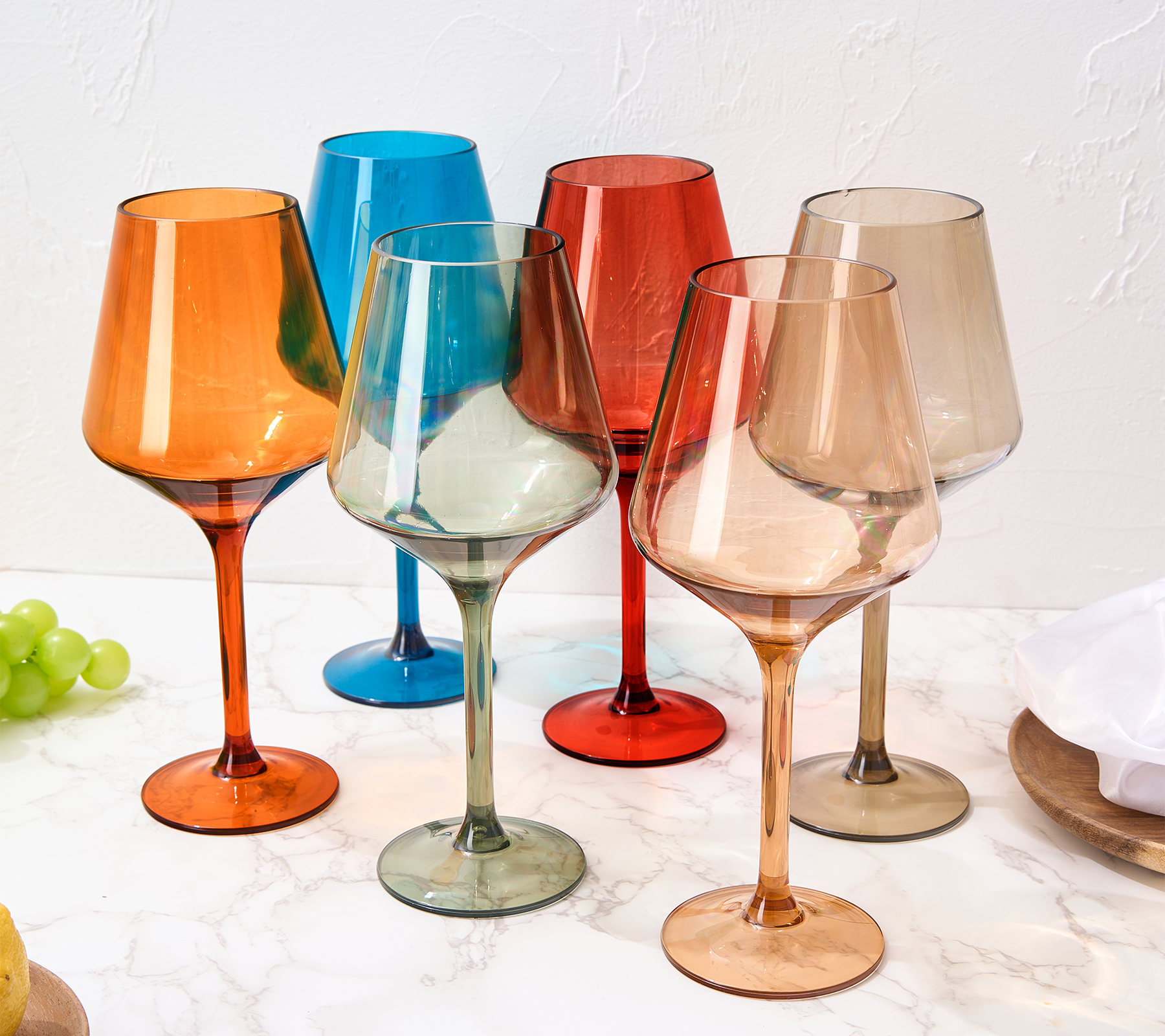 Unbreakable Art Deco Stemmed Wine Glasses - Set of 6