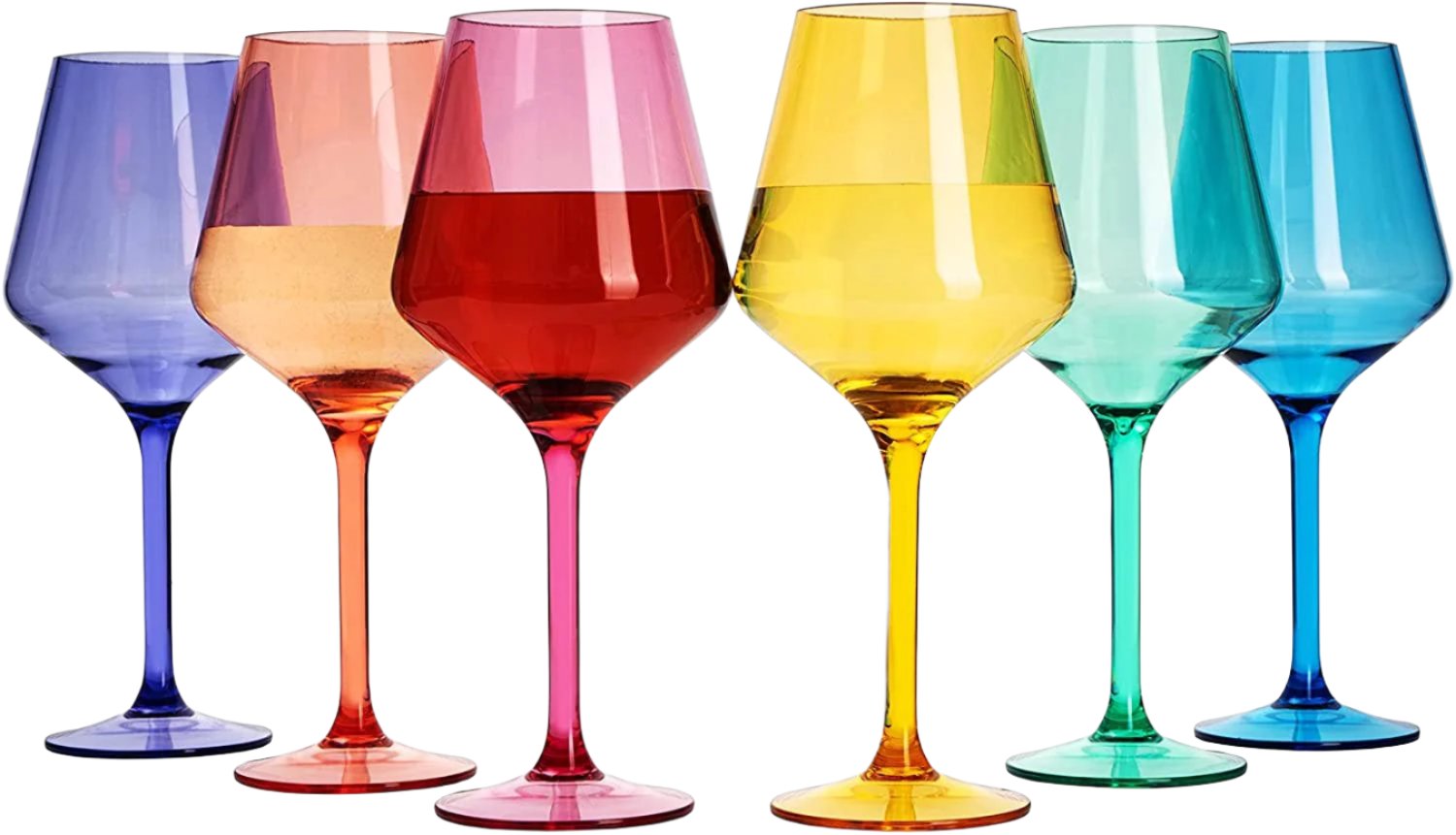 Unbreakable Coloured Stemmed Wine Glasses - Set of 6