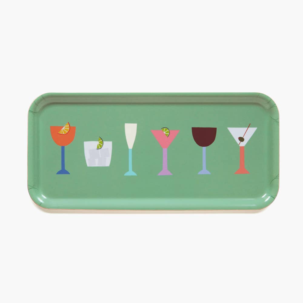 Green COCKTAILS Rectangular Serving Tray - 32x15 cm