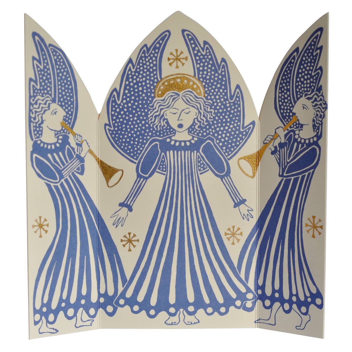 Cambridge Imprint Choir of Angels triptych Christmas card with gold foil