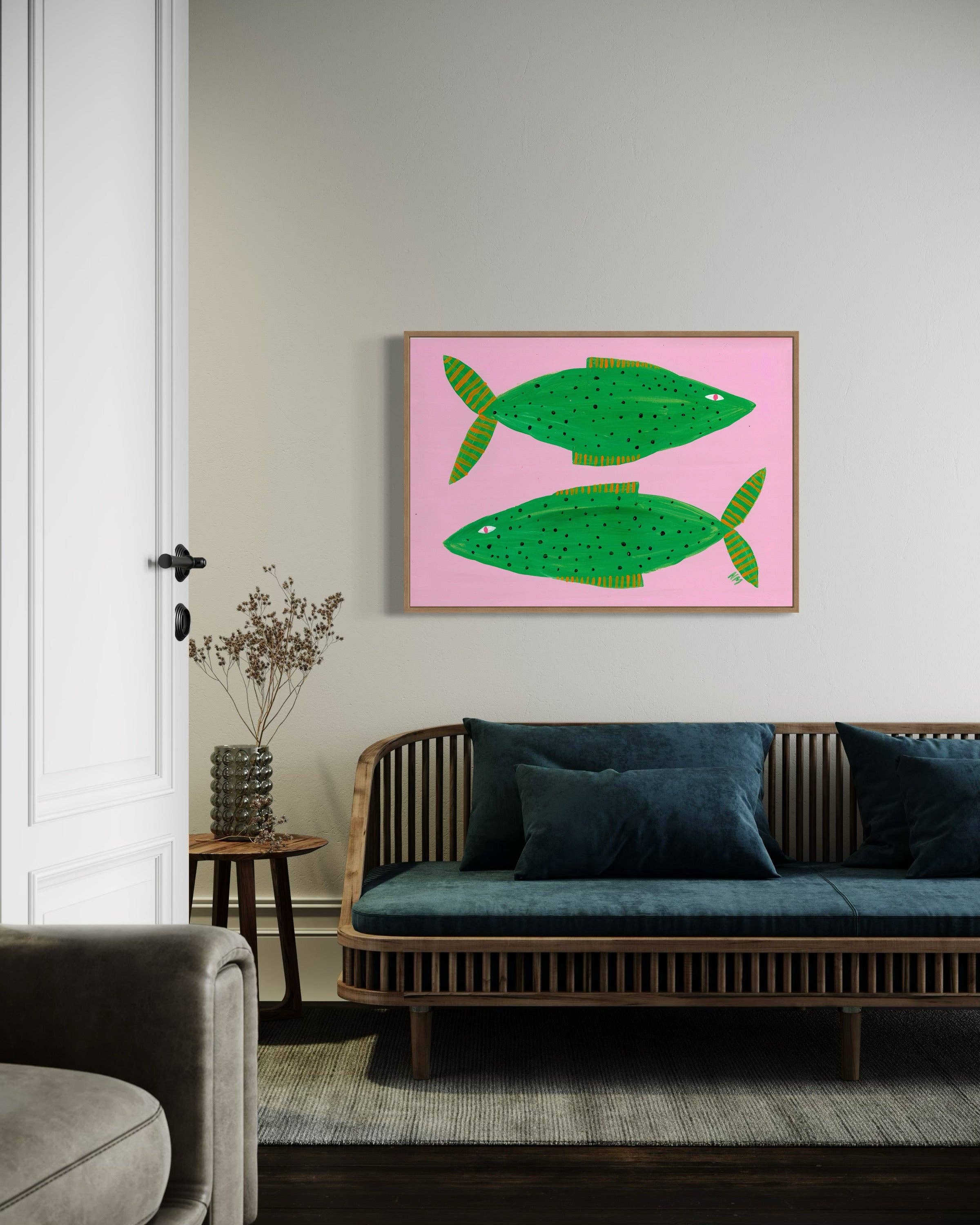 Two pink fish by Nancy McKie - Unframed