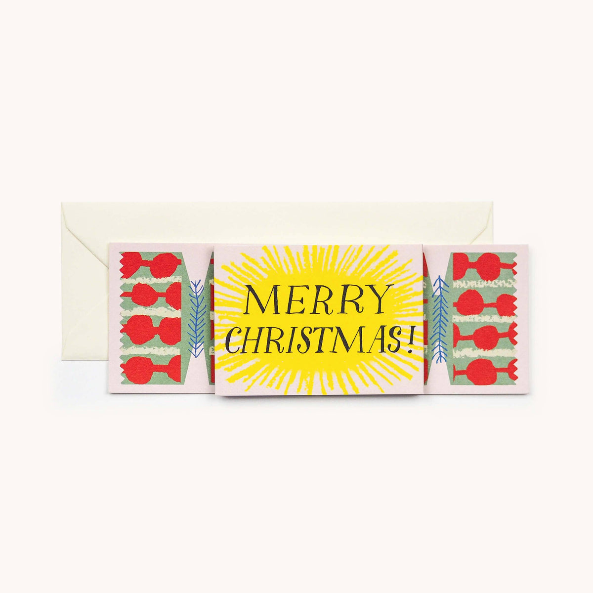 Hadley Christmas cracker shaped card with colourful splodge design