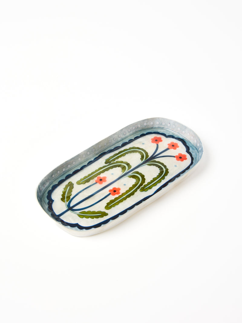 Side view of the hand painted capiz shell trinket tray