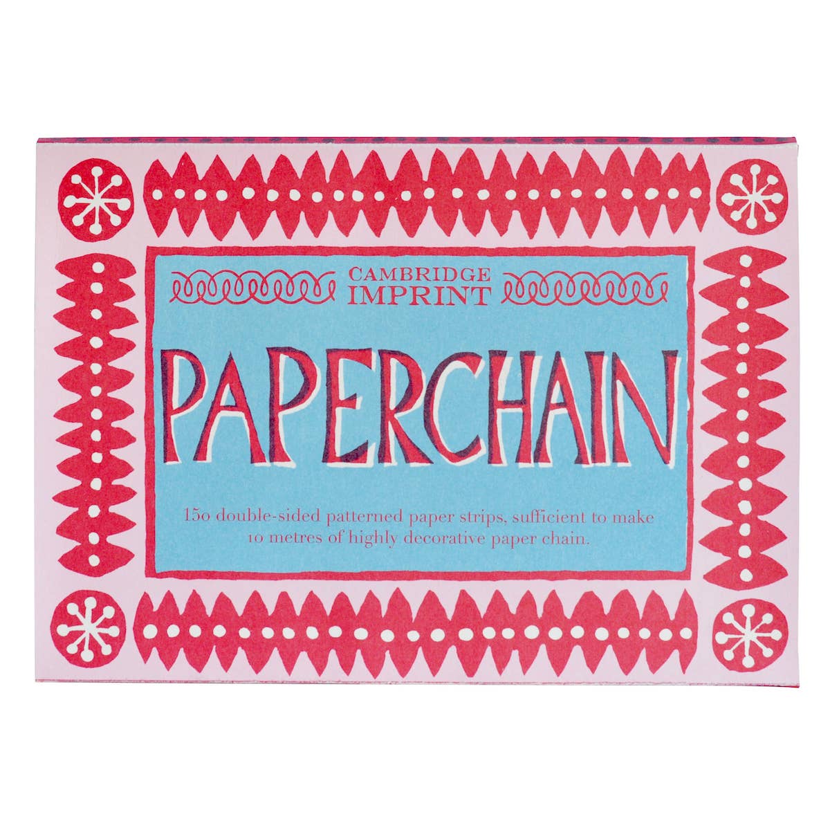 Cambridge Imprint pink and blue paperchain kit with patterned paper strips and finished paperchain, view 2