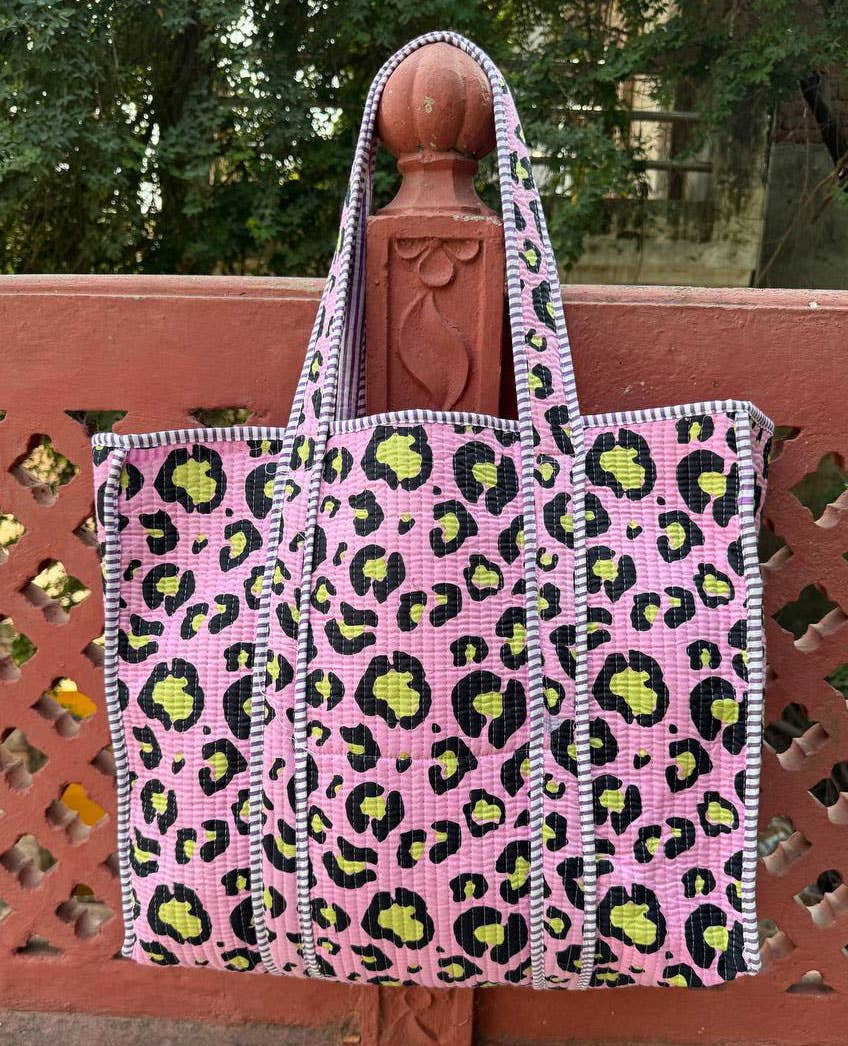 Cotton Leopard Tote Bag - Pink