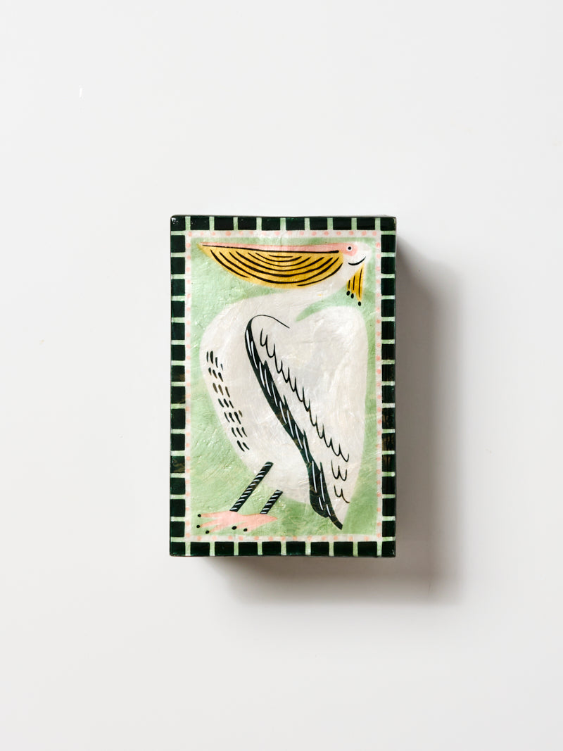 Pelican capiz shell box with lid open for jewellery and keepsakes