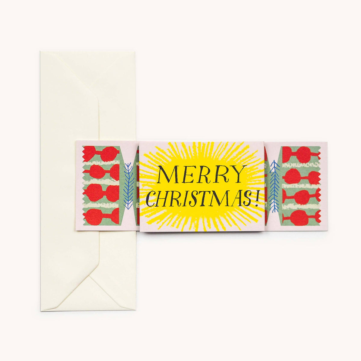 Hadley Christmas cracker shaped card with colourful splodge design detail