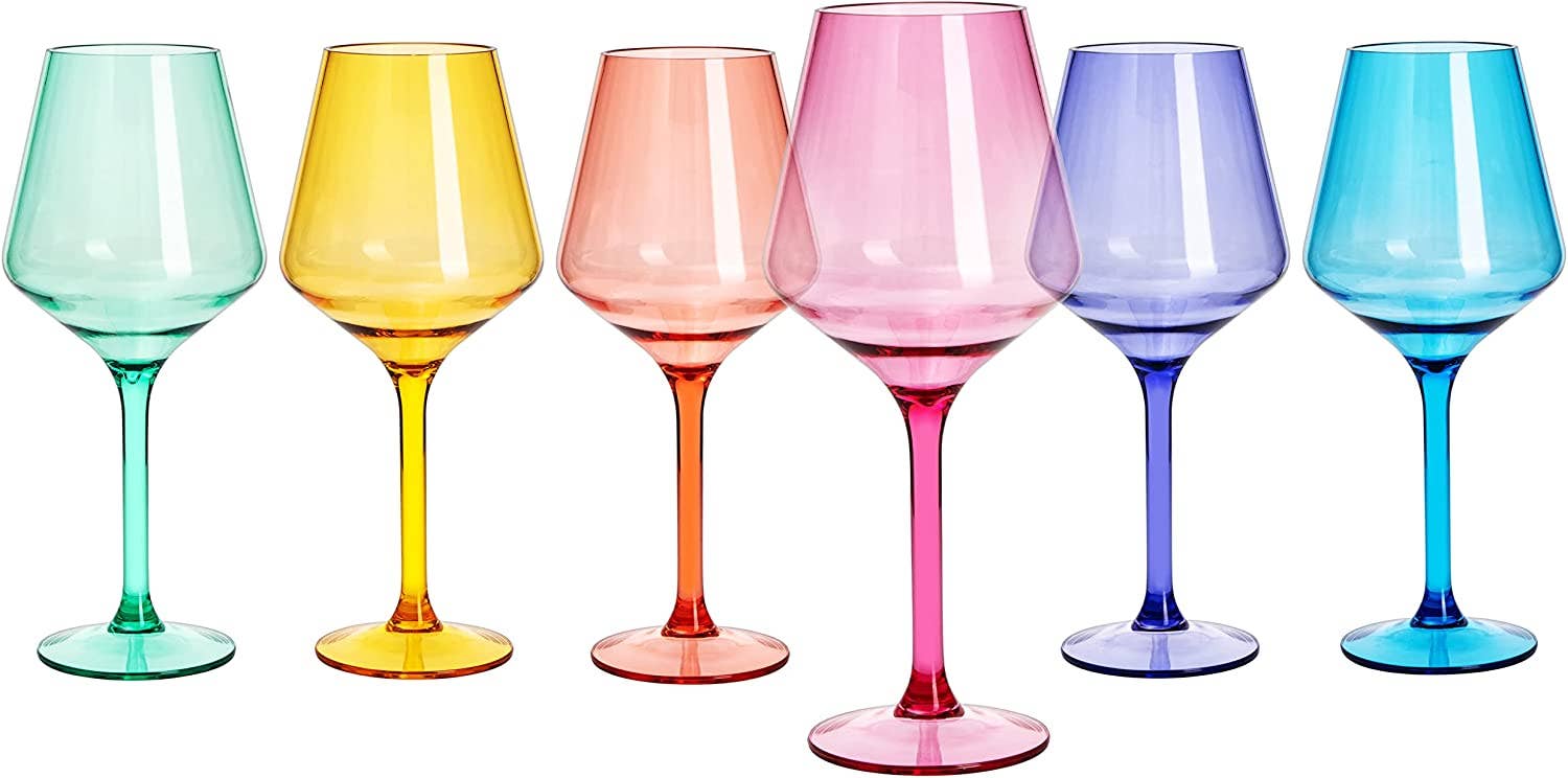 Unbreakable Coloured Stemmed Wine Glasses - Set of 6