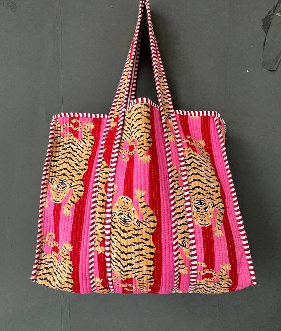 Cotton Tiger Tote Bag - Pink