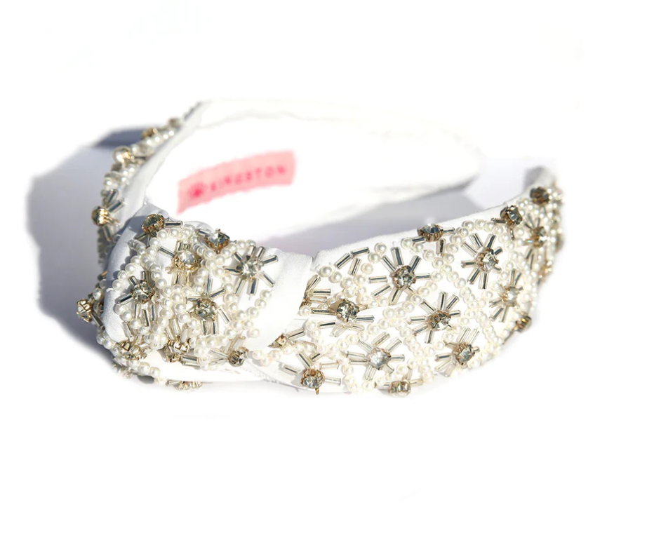 White Top Knot Beaded Headband