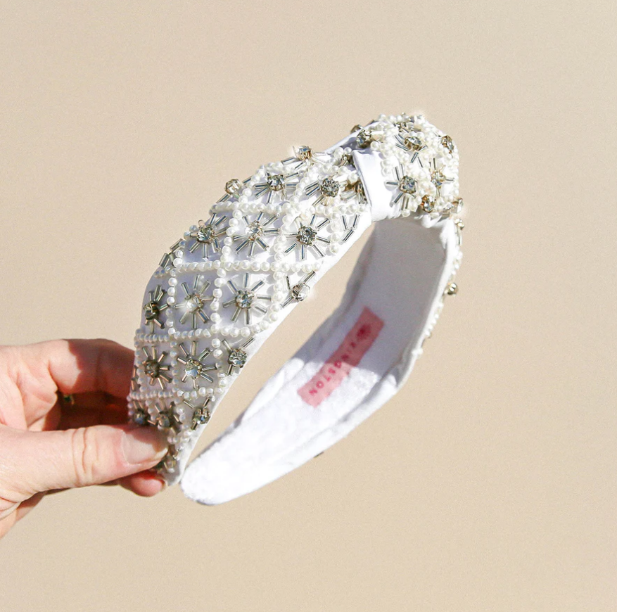 White Top Knot Beaded Headband